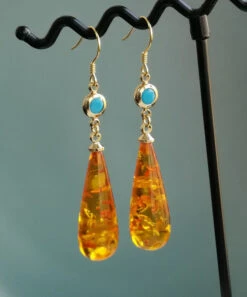 Beautiful Orange Amber Water Drop Drop Earrings AH377 -Ada Fashion Beautiful Orange Amber Water Drop Drop Earrings3