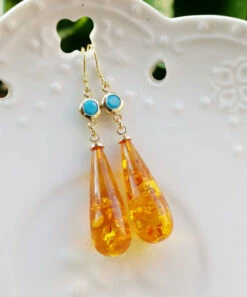 Beautiful Orange Amber Water Drop Drop Earrings AH377 -Ada Fashion Beautiful Orange Amber Water Drop Drop Earrings4