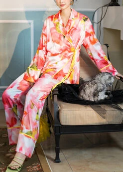 Beautiful Orange Peter Pan Collar Print Button Ice Silk Two Piece Set Spring XS1013 -Ada Fashion Beautiful Orange Peter Pan Collar Print Button Ice Silk Two Piece Set Spring3