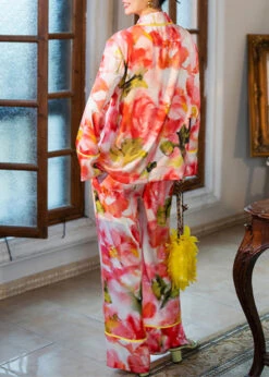 Beautiful Orange Peter Pan Collar Print Button Ice Silk Two Piece Set Spring XS1013 -Ada Fashion Beautiful Orange Peter Pan Collar Print Button Ice Silk Two Piece Set Spring4