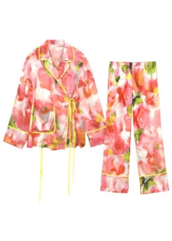 Beautiful Orange Peter Pan Collar Print Button Ice Silk Two Piece Set Spring XS1013 -Ada Fashion Beautiful Orange Peter Pan Collar Print Button Ice Silk Two Piece Set Spring5