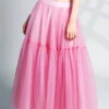 Beautiful Pink Wrinkled High Waist Tulle Skirts Summer AB1049