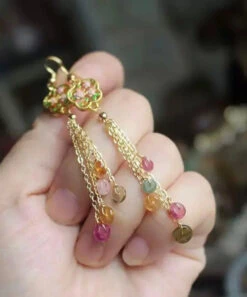 Beautiful Rainbow Gem Stone Tassel Drop Earrings ML0347