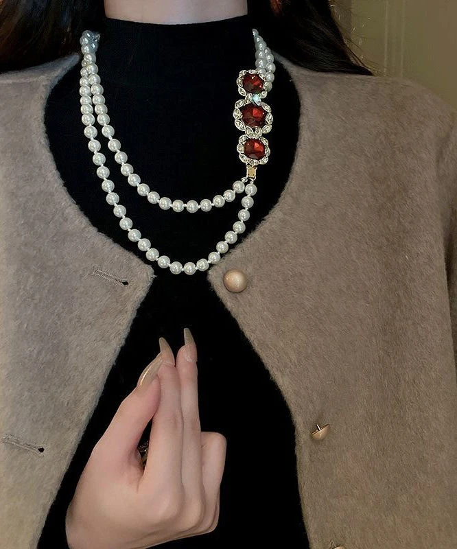 Beautiful Red Alloy Zircon Bilayer Pearl Gratuated Bead Necklace GH1022 3 Beautiful Red Alloy Zircon Bilayer Pearl Gratuated Bead Necklace GH1022