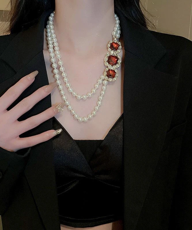 Beautiful Red Alloy Zircon Bilayer Pearl Gratuated Bead Necklace GH1022 4 Beautiful Red Alloy Zircon Bilayer Pearl Gratuated Bead Necklace GH1022 - Image 2