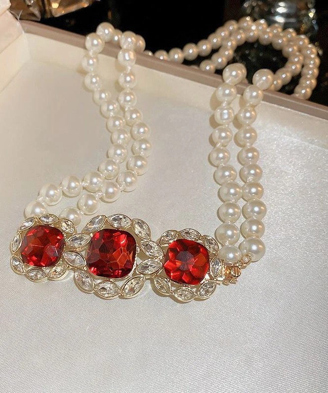 Beautiful Red Alloy Zircon Bilayer Pearl Gratuated Bead Necklace GH1022 5 Beautiful Red Alloy Zircon Bilayer Pearl Gratuated Bead Necklace GH1022 - Image 3