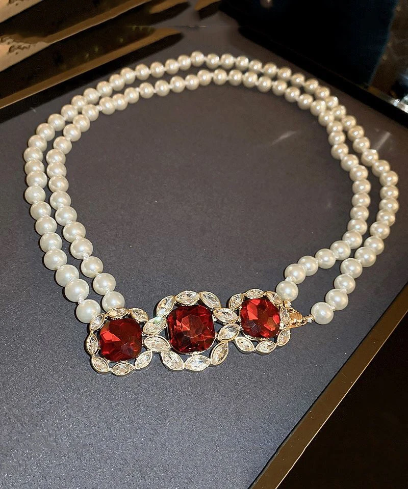 Beautiful Red Alloy Zircon Bilayer Pearl Gratuated Bead Necklace GH1022 6 Beautiful Red Alloy Zircon Bilayer Pearl Gratuated Bead Necklace GH1022 - Image 4