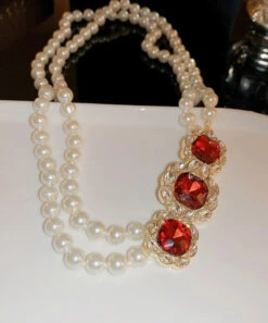 Beautiful Red Alloy Zircon Bilayer Pearl Gratuated Bead Necklace GH1022 11 Beautiful Red Alloy Zircon Bilayer Pearl Gratuated Bead Necklace GH1022 -Ada Fashion Beautiful Red Alloy Zircon Bilayer Pearl Gratuated Bead Necklace5