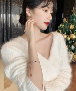 Beautiful Red Sterling Silver Alloy Zircon Crystal Tassel Charm Bracelet DF1010 -Ada Fashion Beautiful Red Sterling Silver Alloy Zircon Crystal Tassel Charm Bracelet3