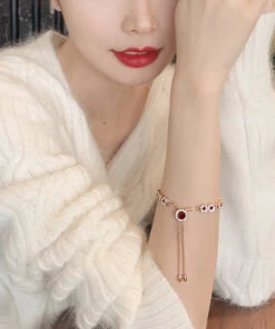 Beautiful Red Sterling Silver Alloy Zircon Crystal Tassel Charm Bracelet DF1010 -Ada Fashion Beautiful Red Sterling Silver Alloy Zircon Crystal Tassel Charm Bracelet4