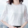 Beautiful White Ruffled Embroideried Patchwork Chiffon Blouse Tops Summer LY0434