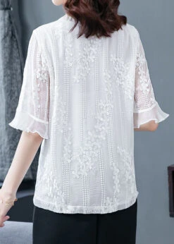 Beautiful White Ruffled Embroideried Patchwork Chiffon Blouse Tops Summer LY0434 -Ada Fashion Beautiful White Ruffled Embroideried Patchwork Chiffon Blouse Tops Summer5