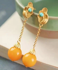 Beautiful Yellow Sterling Silver Overgild Beeswax Turquoise Drop Earrings LY8958 -Ada Fashion Beautiful Yellow Sterling Silver Overgild Beeswax Turquoise Drop Earrings Ada Fashion 153027798