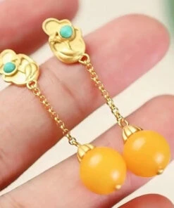 Beautiful Yellow Sterling Silver Overgild Beeswax Turquoise Drop Earrings LY8958 -Ada Fashion Beautiful Yellow Sterling Silver Overgild Beeswax Turquoise Drop Earrings Ada Fashion 153027876