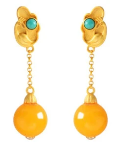 Beautiful Yellow Sterling Silver Overgild Beeswax Turquoise Drop Earrings LY8958 -Ada Fashion Beautiful Yellow Sterling Silver Overgild Beeswax Turquoise Drop Earrings Ada Fashion 153027964