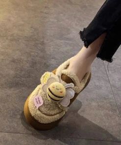 Splicing Platform Little Bee Teddy Ankle Boots -Ada Fashion Beige Novelty Splicing Platform Little Bee Teddy Ankle Boots Ada Fashion 173737553