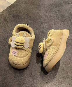 Splicing Platform Little Bee Teddy Ankle Boots -Ada Fashion Beige Novelty Splicing Platform Little Bee Teddy Ankle Boots Ada Fashion 173737669