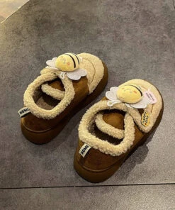 Splicing Platform Little Bee Teddy Ankle Boots -Ada Fashion Beige Novelty Splicing Platform Little Bee Teddy Ankle Boots Ada Fashion 173737741