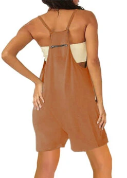 Big Yards Pocket Brown Suspenders Jumpsuits Overalls LY3886 -Ada Fashion Big Yards Pocket Brown Suspenders Jumpsuits Overalls4