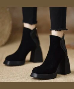 Black Boots Chunky Suede Classy Splicing Zippered ML1722 -Ada Fashion Black Boots Chunky Suede Classy Splicing Zippered3 4949e6ce a312 4257 8291 d151902851ea
