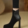 Black Boots High Heel Suede Splicing Zippered -Ada Fashion Black Boots High Heel Suede Comfy Classy Splicing Zippered Ada Fashion 173736850