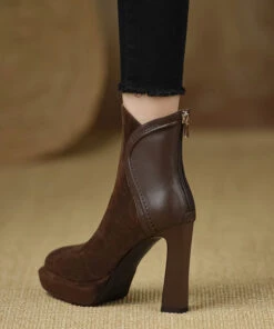 Black Boots High Heel Suede Splicing Zippered -Ada Fashion Black Boots High Heel Suede Comfy Classy Splicing Zippered Ada Fashion 173737144