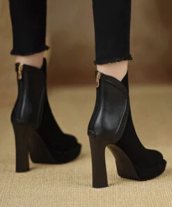 Black Boots High Heel Suede Splicing Zippered -Ada Fashion Black Boots High Heel Suede Comfy Classy Splicing Zippered Ada Fashion 173737287