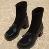 Black Chunky Zippered Splicing Boots