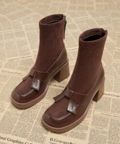 Ada Fashion -Ada Fashion Black Chunky Suede Soft Zippered Stylish Splicing Boots Ada Fashion 173754475