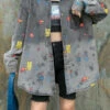 Black Grey Graphic Patchwork Denim Shirts Coat Peter Pan Collar Spring LY5219 -Ada Fashion Black Grey Graphic Patchwork Denim Shirts Coat Peter Pan Collar Spring1