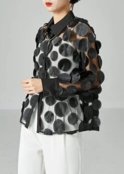 Black Hollow Out Tulle Blouse Tops Peter Pan Collar Summer LY2428 -Ada Fashion Black Hollow Out Tulle Blouse Tops Peter Pan Collar Summer3