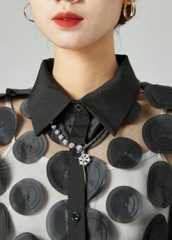 Black Hollow Out Tulle Blouse Tops Peter Pan Collar Summer LY2428 -Ada Fashion Black Hollow Out Tulle Blouse Tops Peter Pan Collar Summer4