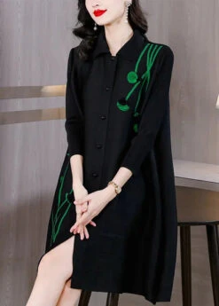Black Peter Pan Collar Mid Shirts Dresses Fall ML0916
