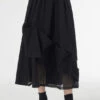 Black Pockets Elastic Waist Patchwork Cotton Skirt Asymmetrical LY9520 -Ada Fashion Black Pockets Elastic Waist Patchwork Cotton Skirt Asymmetrical1