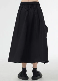 Black Pockets Elastic Waist Patchwork Cotton Skirt Asymmetrical LY9520 -Ada Fashion Black Pockets Elastic Waist Patchwork Cotton Skirt Asymmetrical4