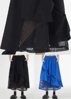Black Pockets Elastic Waist Patchwork Cotton Skirt Asymmetrical LY9520 -Ada Fashion Black Pockets Elastic Waist Patchwork Cotton Skirt Asymmetrical5