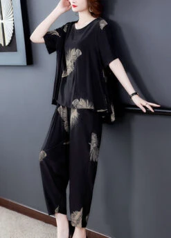 Black Print Patchwork Tops And Pants Cotton Two Pieces Set O-Neck Summer LY7727 -Ada Fashion Black Print Patchwork Tops And Pants Cotton Two Pieces Set O Neck Summer3