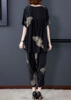 Black Print Patchwork Tops And Pants Cotton Two Pieces Set O-Neck Summer LY7727 -Ada Fashion Black Print Patchwork Tops And Pants Cotton Two Pieces Set O Neck Summer4