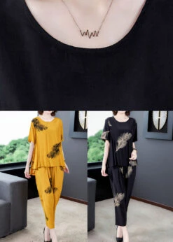 Black Print Patchwork Tops And Pants Cotton Two Pieces Set O-Neck Summer LY7727 -Ada Fashion Black Print Patchwork Tops And Pants Cotton Two Pieces Set O Neck Summer5