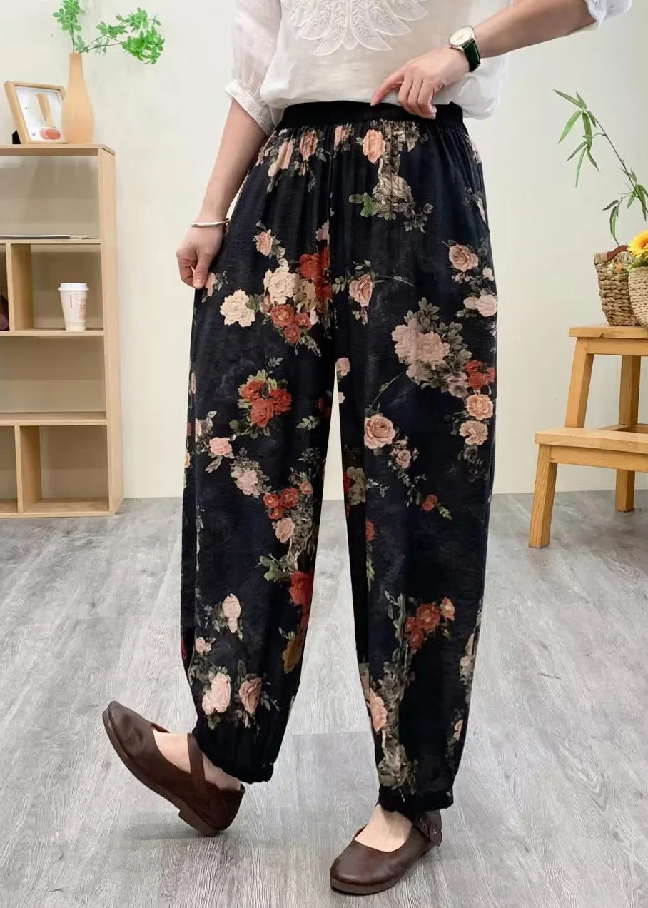 Black Print Silk Linen Lantern Pants Summer LY7556 5 Black Print Silk Linen Lantern Pants Summer LY7556 - Image 3