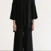 Black Solid Knit Top And Wide Leg Pants Two Pieces Set Spring LY2078 -Ada Fashion Black Solid Knit Top And Wide Leg Pants Two Pieces Set Spring1