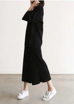 Black Solid Knit Top And Wide Leg Pants Two Pieces Set Spring LY2078 -Ada Fashion Black Solid Knit Top And Wide Leg Pants Two Pieces Set Spring3