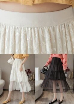 Black Solid Lace Patchwork Chiffon Skirts Elastic Waist AS1041 -Ada Fashion Black Solid Lace Patchwork Chiffon Skirts Elastic Waist5 6324a74e a1ed 403f a92c aae099fba257