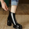 Black Splicing Stylish Cowhide Leather Chunky Boots ML1715 -Ada Fashion Black Splicing Stylish Cowhide Leather Chunky Boots1 b6896291 fe4b 4ce3 b415 ea306466b301