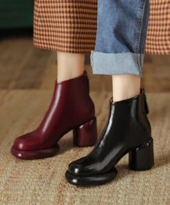 Black Splicing Stylish Cowhide Leather Chunky Boots ML1715 -Ada Fashion Black Splicing Stylish Cowhide Leather Chunky Boots5 918ced72 648e 47fa a20d f66b132f408d