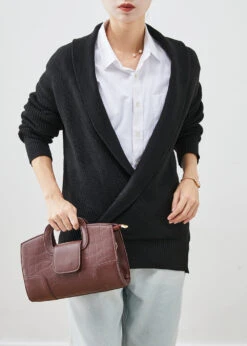 Black Thick Knit Short Sweater V Neck Winter ML2516