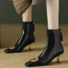 Black Zippered Classy Splicing Cowhide Leather High Heel Boots ML1713