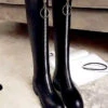 Black Zippered Cowhide Leather Boho Knee Boots LY4392