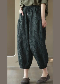 Blackish Green Tie Waist Cozy Crop Pants LY6921 -Ada Fashion Blackish Green Tie Waist Cozy Crop Pants3