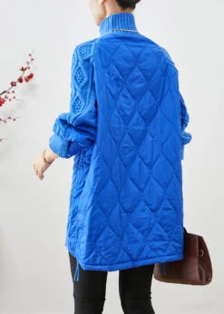 Blue Patchwork Knit Short Sweater Oversized Drawstring Winter LY9864 -Ada Fashion Blue Patchwork Knit Short Sweater Oversized Drawstring Winter4